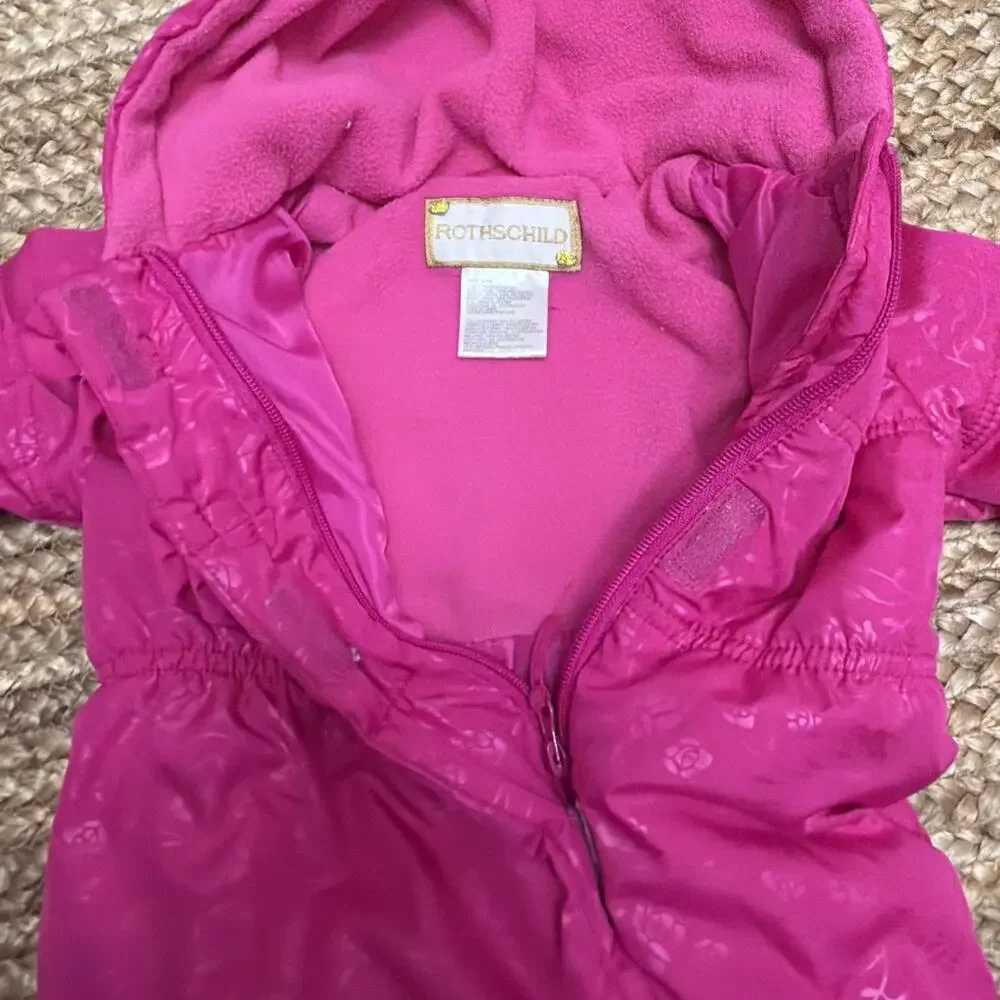 Rothschild Baby Girls Pink Hooded Floral Snowsuit Sz 6/9M Winter Bunting Coat